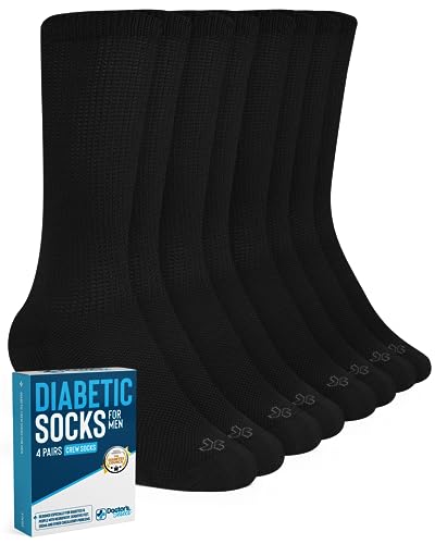 Doctor's Select Diabetic Socks for Men - 4 Pairs Crew Diabetic Neuropathy Socks for Men | Diabetic Socks for Men 9-12