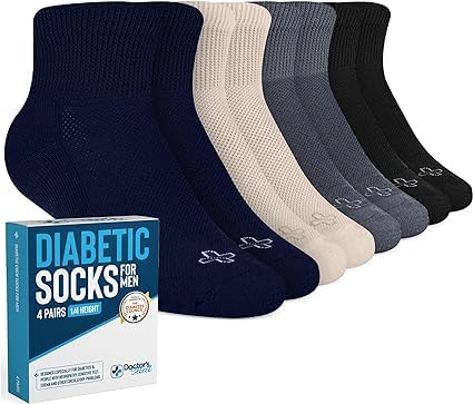Doctor's Select Diabetic Socks for Men - 4 Pairs Diabetic Ankle Socks for Men | Non Binding Neuropathy Socks for Men