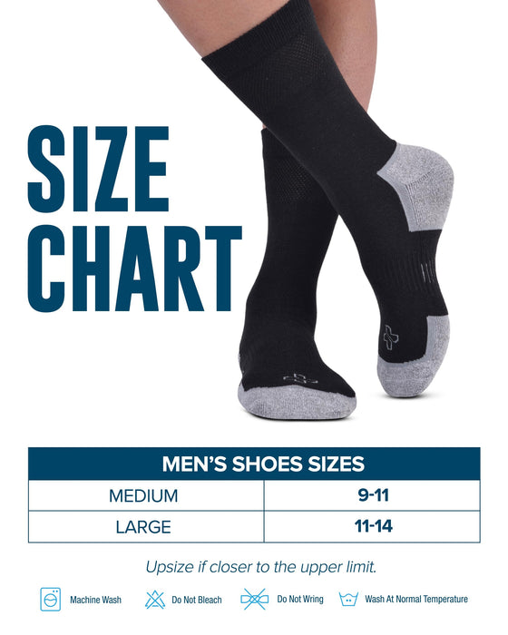 Doctor's Select Bamboo Viscose Diabetic Socks for Men - 6 Pairs Crew Diabetic Neuropathy Socks for Men | Mens Diabetic Socks