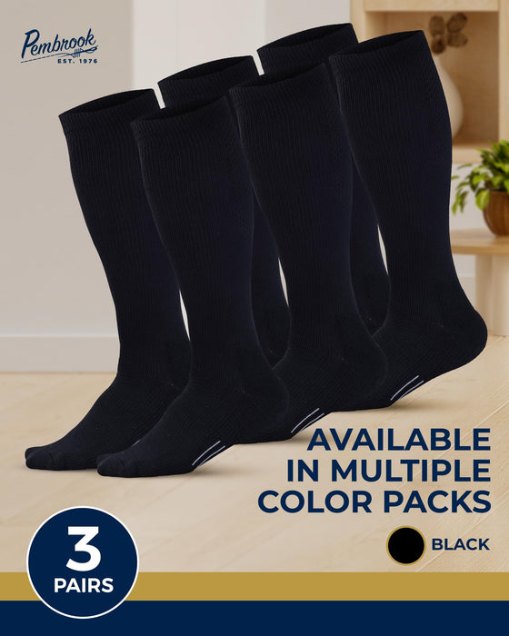 Pembrook Light Compression Socks for Men - 3 Pairs | 8-15 mmhg Compression Dress Socks for Men | Support Socks for Men