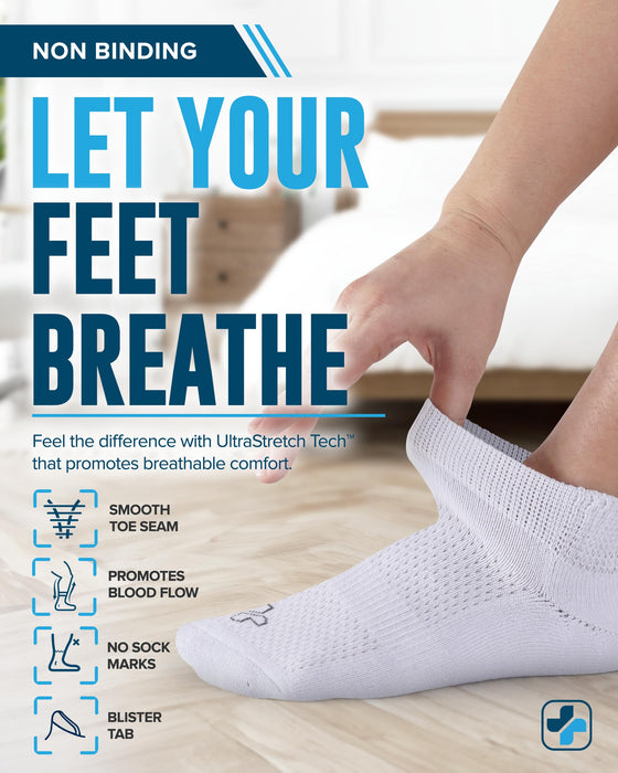 Doctor's Select Viscose Bamboo Ankle Diabetic Socks for Women and Men - 6 Pairs | Super Soft, Non Binding, Loose Wide Top