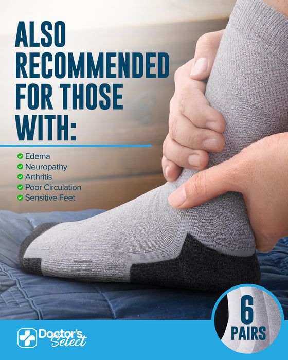 Doctor's Select Bamboo Viscose Diabetic Socks for Men - 6 Pairs Crew Diabetic Neuropathy Socks for Men | Mens Diabetic Socks