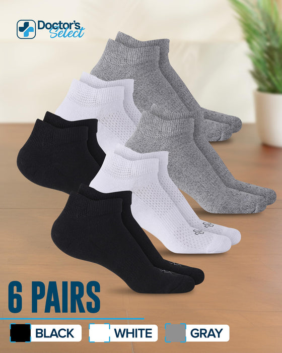 Doctor's Select Viscose Bamboo Ankle Diabetic Socks for Women and Men - 6 Pairs | Super Soft, Non Binding, Loose Wide Top