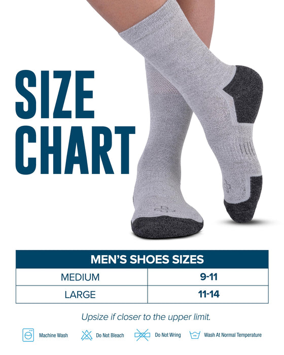 Doctor's Select Bamboo Viscose Diabetic Socks for Men - 6 Pairs Crew Diabetic Neuropathy Socks for Men | Mens Diabetic Socks