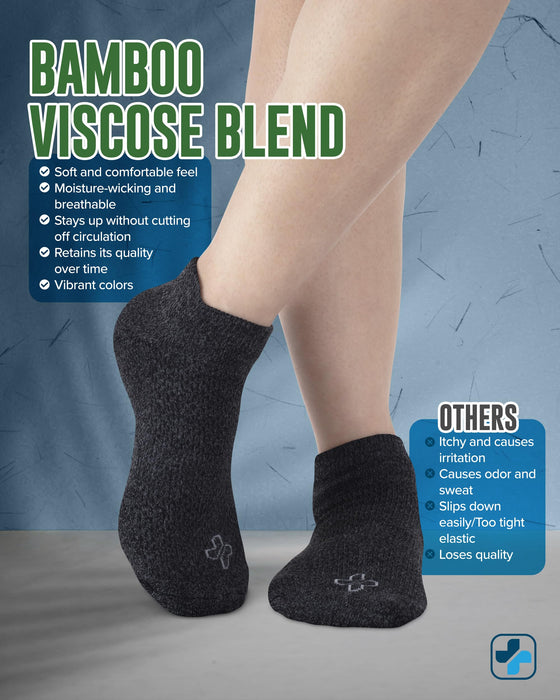 Doctor's Select Viscose Bamboo Ankle Diabetic Socks for Women and Men - 6 Pairs | Super Soft, Non Binding, Loose Wide Top
