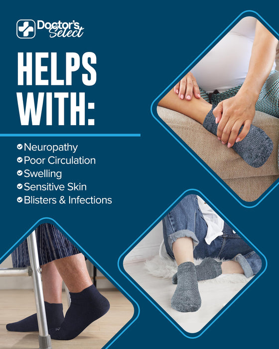 Doctor's Select Viscose Bamboo Ankle Diabetic Socks for Women and Men - 6 Pairs | Super Soft, Non Binding, Loose Wide Top