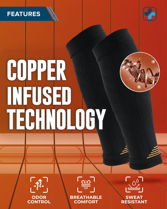 Doctor's Select 2 Pairs Copper Calf Compression Sleeve - Leg Compression Sleeves for Women & Men, Shin Splint Relief