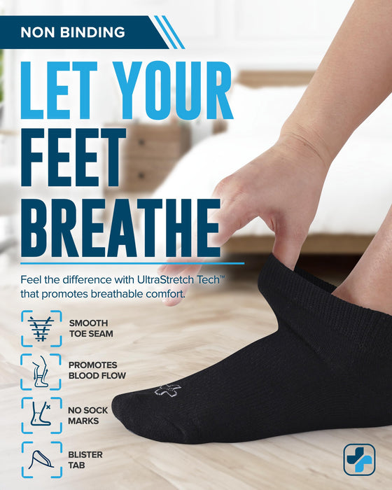Doctor's Select Viscose Bamboo Ankle Diabetic Socks for Women and Men - 6 Pairs | Super Soft, Non Binding, Loose Wide Top