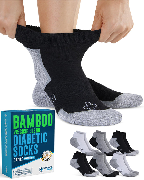 Doctor's Select Bamboo Viscose Ankle Diabetic Socks for Women & Men - 6 Pairs Viscose Bamboo Socks Woman, Low Cut Non Binding