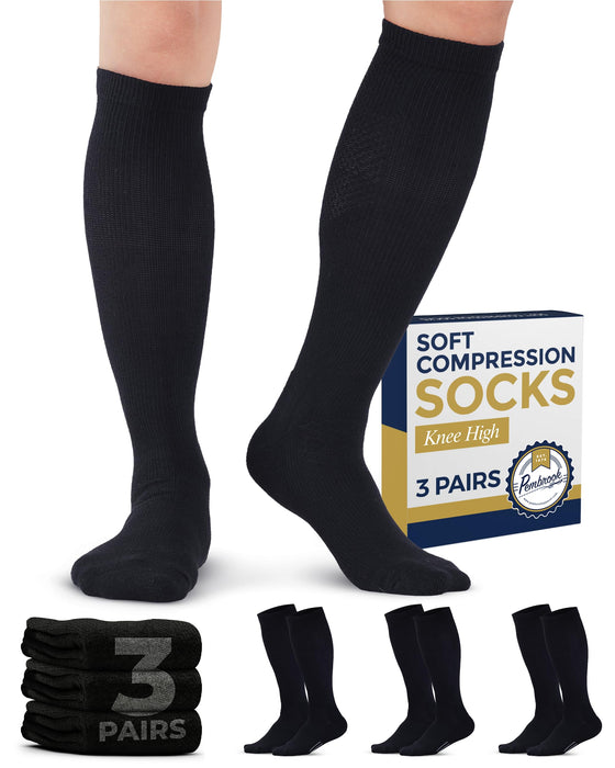 Pembrook Light Compression Socks for Men - 3 Pairs | 8-15 mmhg Compression Dress Socks for Men | Support Socks for Men
