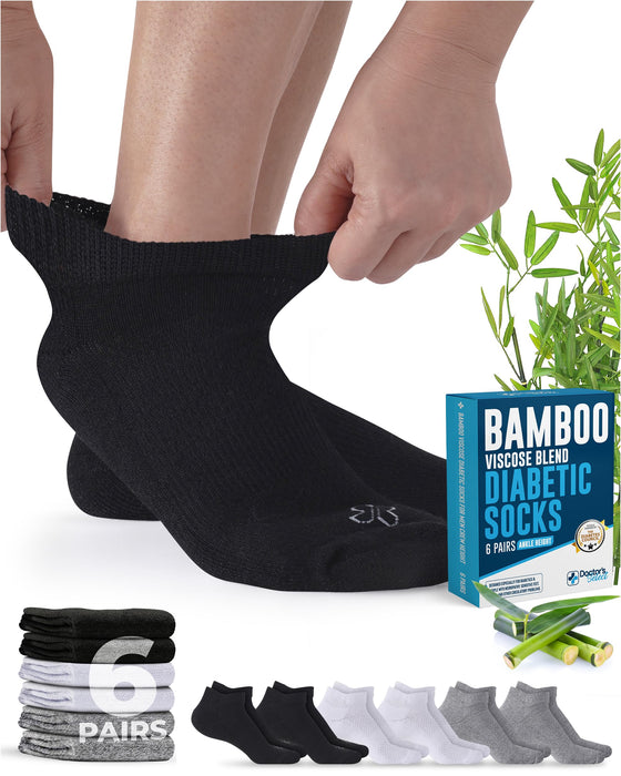 Doctor's Select Viscose Bamboo Ankle Diabetic Socks for Women and Men - 6 Pairs | Super Soft, Non Binding, Loose Wide Top