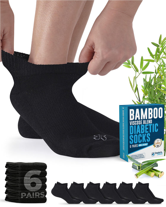 Doctor's Select Viscose Bamboo Ankle Diabetic Socks for Women and Men - 6 Pairs | Super Soft, Non Binding, Loose Wide Top
