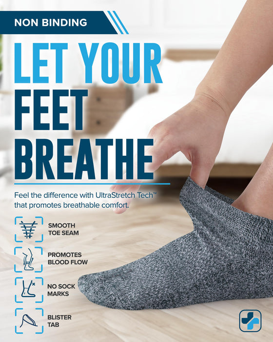 Doctor's Select Viscose Bamboo Ankle Diabetic Socks for Women and Men - 6 Pairs | Super Soft, Non Binding, Loose Wide Top