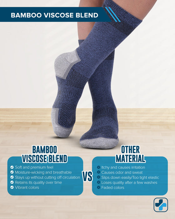 Doctor's Select Bamboo Viscose Diabetic Socks for Men - 6 Pairs Crew Diabetic Neuropathy Socks for Men | Mens Diabetic Socks