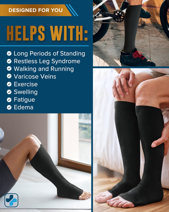 Doctor's Select 3 Pairs Copper Toeless Compression Socks Women & Men - 20-30 mmHg Open Toe Compression Socks Knee High Women