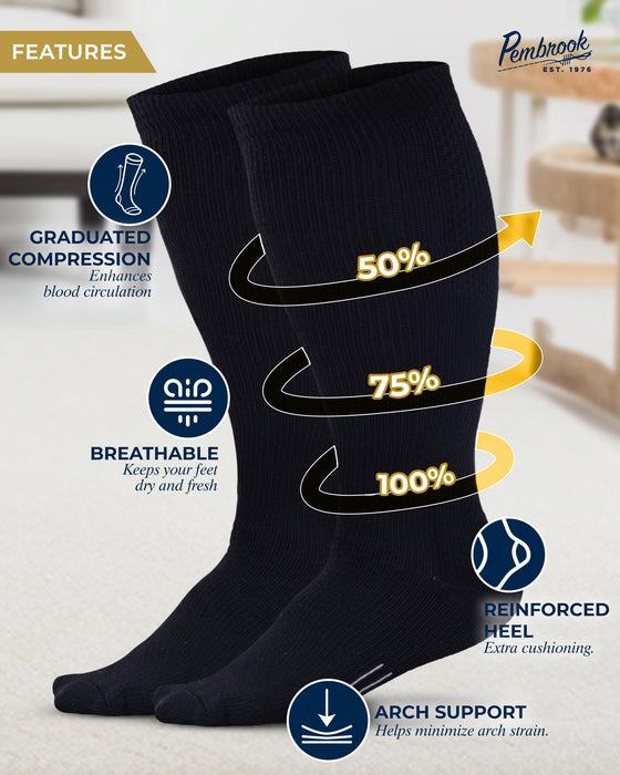 Pembrook Light Compression Socks for Men - 3 Pairs | 8-15 mmhg Compression Dress Socks for Men | Support Socks for Men