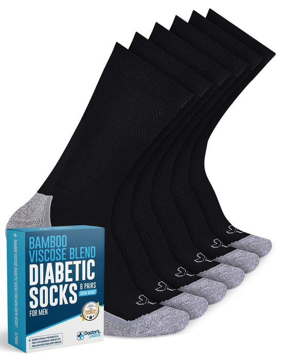 Doctor's Select Bamboo Viscose Diabetic Socks for Men - 6 Pairs Crew Diabetic Neuropathy Socks for Men | Mens Diabetic Socks