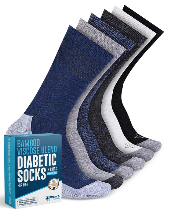 Doctor's Select Bamboo Viscose Diabetic Socks for Men - 6 Pairs Crew Diabetic Neuropathy Socks for Men | Mens Diabetic Socks