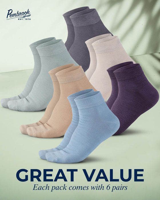 Pembrook Viscose Bamboo Socks Mens and Women - 6 Pairs | Low Cut Thin Socks Women | Lightweight Thin Ankle Socks for Women