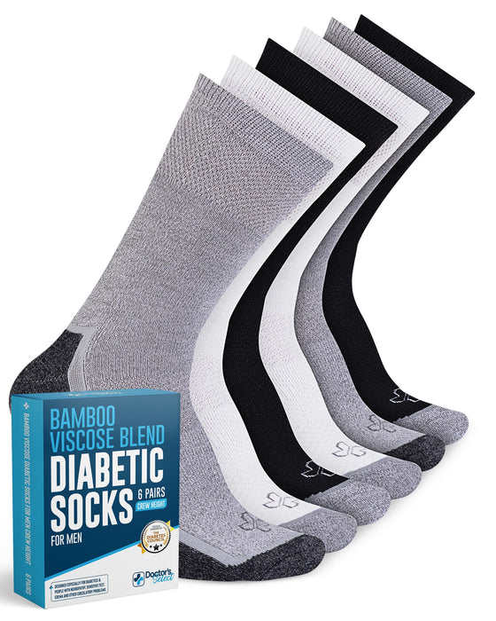 Doctor's Select Bamboo Viscose Diabetic Socks for Men - 6 Pairs Crew Diabetic Neuropathy Socks for Men | Mens Diabetic Socks