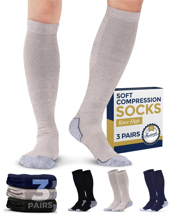Pembrook Light Compression Socks for Men - 3 Pairs | 8-15 mmhg Compression Dress Socks for Men | Support Socks for Men