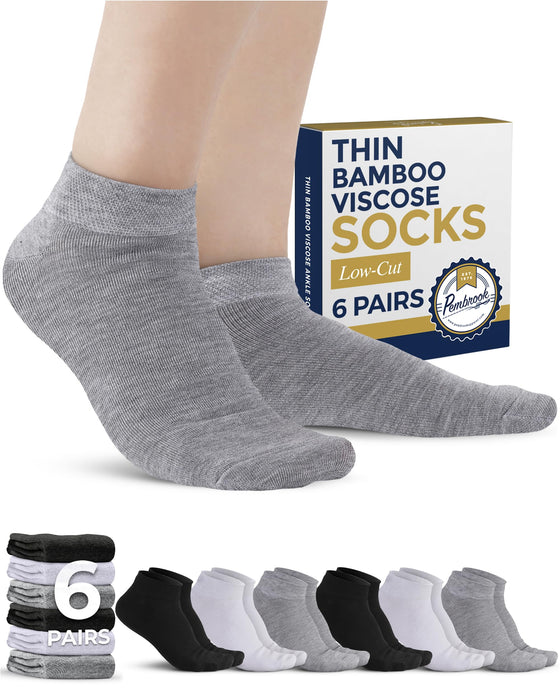 Pembrook Viscose Bamboo Socks Mens and Women - 6 Pairs | Low Cut Thin Socks Women | Lightweight Thin Ankle Socks for Women