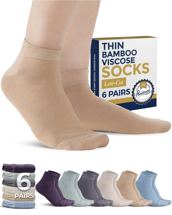 Pembrook Viscose Bamboo Socks Mens and Women - 6 Pairs | Low Cut Thin Socks Women | Lightweight Thin Ankle Socks for Women