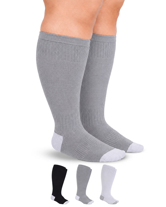 Doctor's Select 3 Pairs Plus Size Compression Socks Wide Calf - 15-20 mmHg Bamboo Viscose Knee High Socks for Circulation Support
