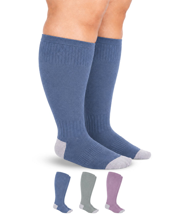 Doctor's Select 3 Pairs Plus Size Compression Socks Wide Calf - 15-20 mmHg Bamboo Viscose Knee High Socks for Circulation Support