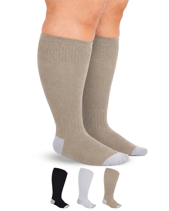 Doctor's Select 3 Pairs Plus Size Compression Socks Wide Calf - 15-20 mmHg Bamboo Viscose Knee High Socks for Circulation Support