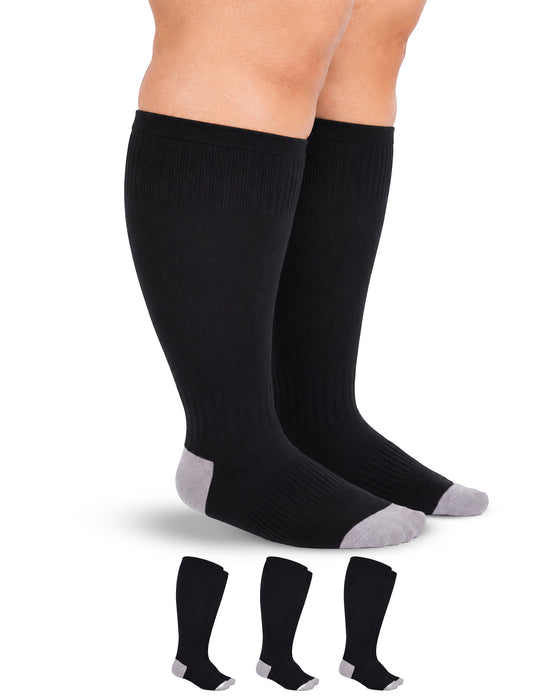 Doctor's Select 3 Pairs Plus Size Compression Socks Wide Calf - 15-20 mmHg Bamboo Viscose Knee High Socks for Circulation Support