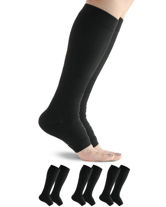 Doctor's Select 3 Pairs Copper Toeless Compression Socks Women & Men - 20-30 mmHg Open Toe Compression Socks Knee High Women