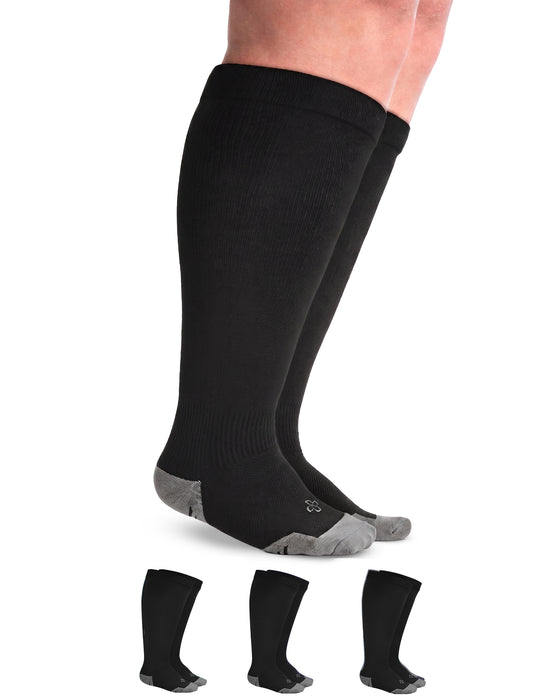 Doctor's Select 3 Pairs Plus Size Compression Socks Wide Calf - Up to 6XL | 20-30 mmHg Compression Socks for Women Wide Calf