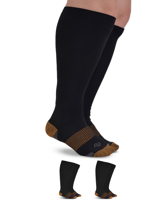 Doctor's Select Copper Plus Size Compression Socks Wide Calf - 2 Pairs | 20-30mmHg Extra Wide Calf Compression Socks Women