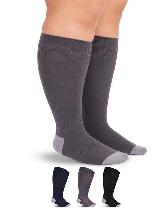 Doctor's Select 3 Pairs Plus Size Compression Socks Wide Calf - 15-20 mmHg Bamboo Viscose Knee High Socks for Circulation Support