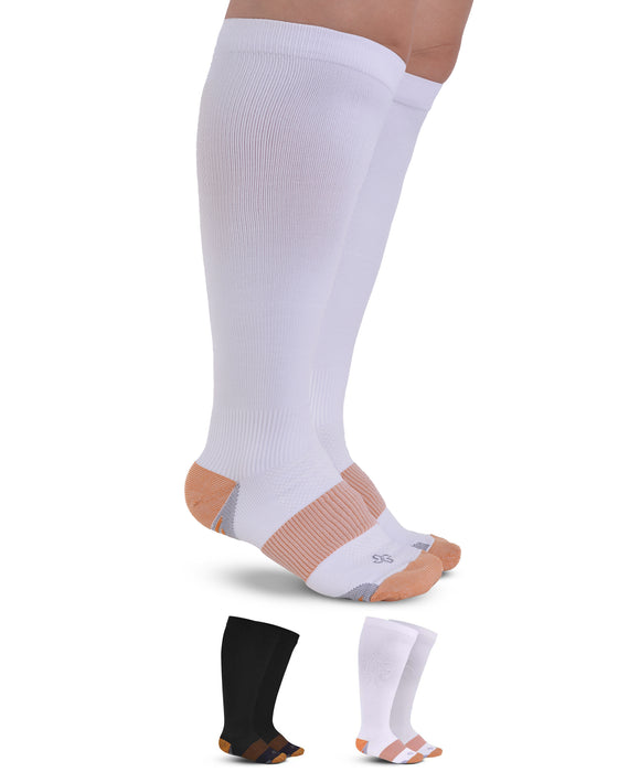 Doctor's Select Copper Plus Size Compression Socks Wide Calf - 2 Pairs | 20-30mmHg Extra Wide Calf Compression Socks Women