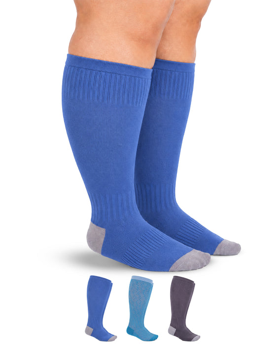Doctor's Select 3 Pairs Plus Size Compression Socks Wide Calf - 15-20 mmHg Bamboo Viscose Knee High Socks for Circulation Support