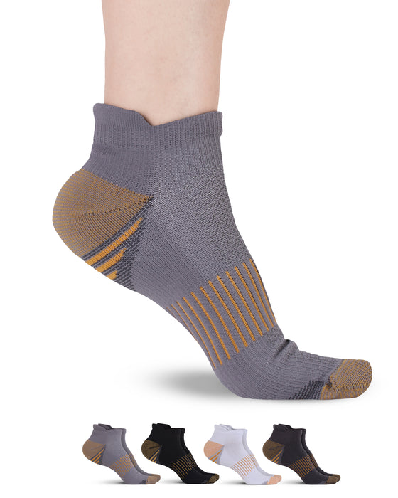 Doctor's Select Copper Ankle Compression Socks for Women and Men - 4 Pairs | Athletic Running Plantar Fasciitis Socks