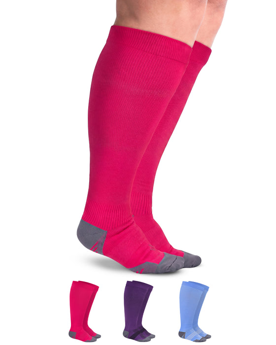Doctor's Select 3 Pairs Plus Size Compression Socks Wide Calf - Up to 6XL | 20-30 mmHg Compression Socks for Women Wide Calf