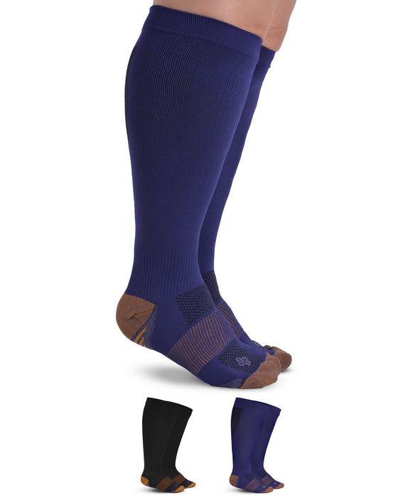 Doctor's Select Copper Plus Size Compression Socks Wide Calf - 2 Pairs | 20-30mmHg Extra Wide Calf Compression Socks Women