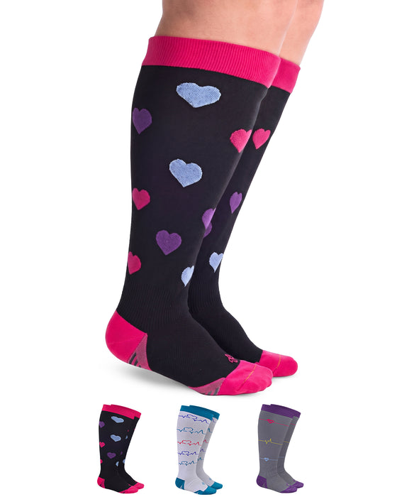 Doctor's Select 3 Pairs Plus Size Compression Socks Wide Calf - Up to 6XL | 20-30 mmHg Compression Socks for Women Wide Calf