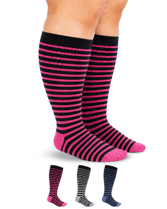 Doctor's Select 3 Pairs Plus Size Compression Socks Wide Calf - 15-20 mmHg Bamboo Viscose Knee High Socks for Circulation Support