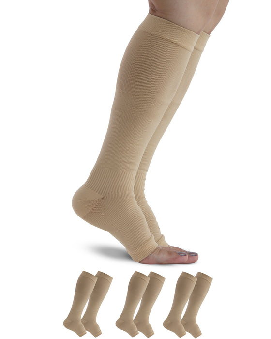 Doctor's Select 3 Pairs Copper Toeless Compression Socks Women & Men - 20-30 mmHg Open Toe Compression Socks Knee High Women