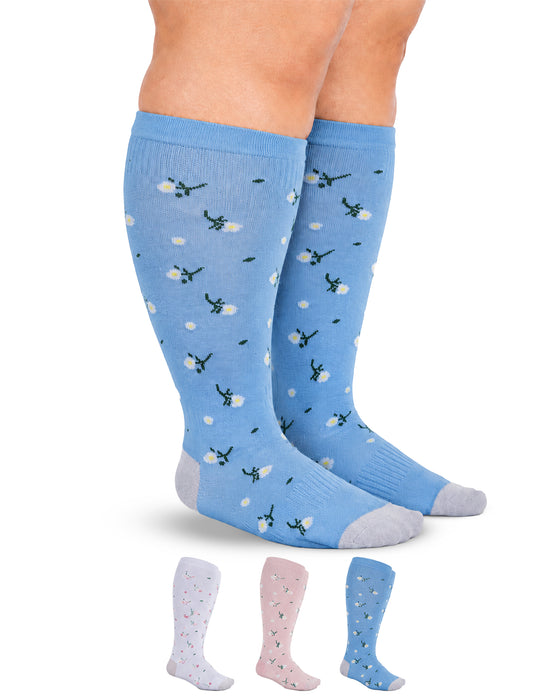 Doctor's Select 3 Pairs Plus Size Compression Socks Wide Calf - 15-20 mmHg Bamboo Viscose Knee High Socks for Circulation Support