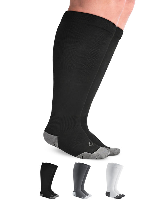 Doctor's Select 3 Pairs Plus Size Compression Socks Wide Calf - Up to 6XL | 20-30 mmHg Compression Socks for Women Wide Calf