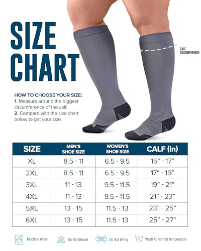 Doctor's Select 3 Pairs Plus Size Compression Socks Wide Calf - Up to 6XL | 20-30 mmHg Compression Socks for Women Wide Calf