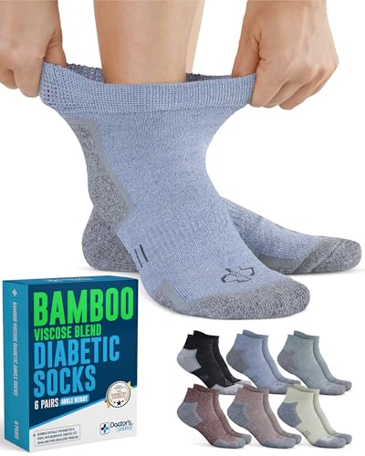 Doctor's Select Bamboo Viscose Ankle Diabetic Socks for Women & Men - 6 Pairs Viscose Bamboo Socks Woman, Low Cut Non Binding