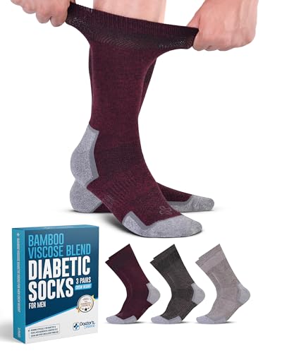 Doctor's Select Bamboo Viscose Diabetic Socks for Men - 3 Pairs Crew Diabetic Neuropathy Socks for Men | Mens Diabetic Socks