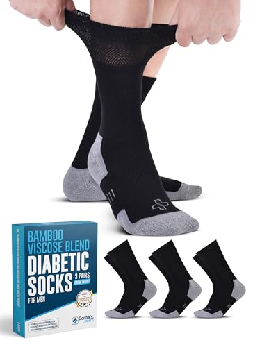 Doctor's Select Bamboo Viscose Diabetic Socks for Men - 3 Pairs Crew Diabetic Neuropathy Socks for Men | Mens Diabetic Socks