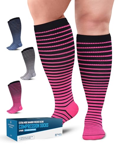 Doctor's Select 3 Pairs Plus Size Compression Socks Wide Calf - 15-20 mmHg Bamboo Viscose Knee High Socks for Circulation Support